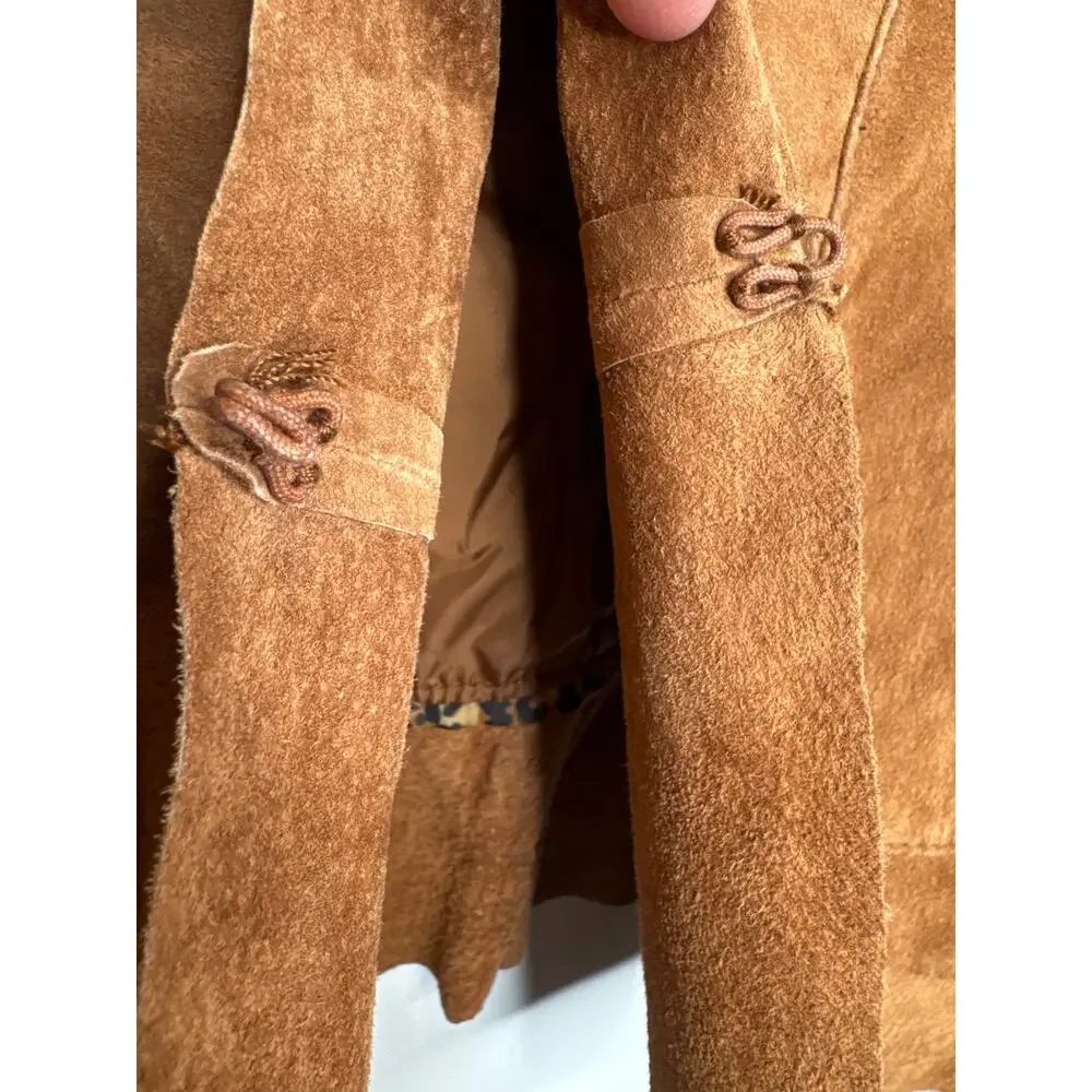 Chico’s Suede Leather Vest Brown Scalloped Hem western cowgirl Size 1 Medium